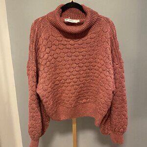 Texture Stitch Turtleneck Sweater Pink Rose Color Size XXL